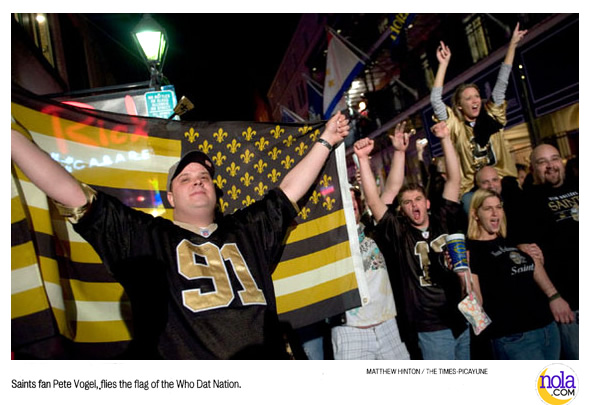 Saints fan Pete Vogel flies the flag of the Who Dat Nation - Times Picayune, New Orleans, LA - Saints Flag